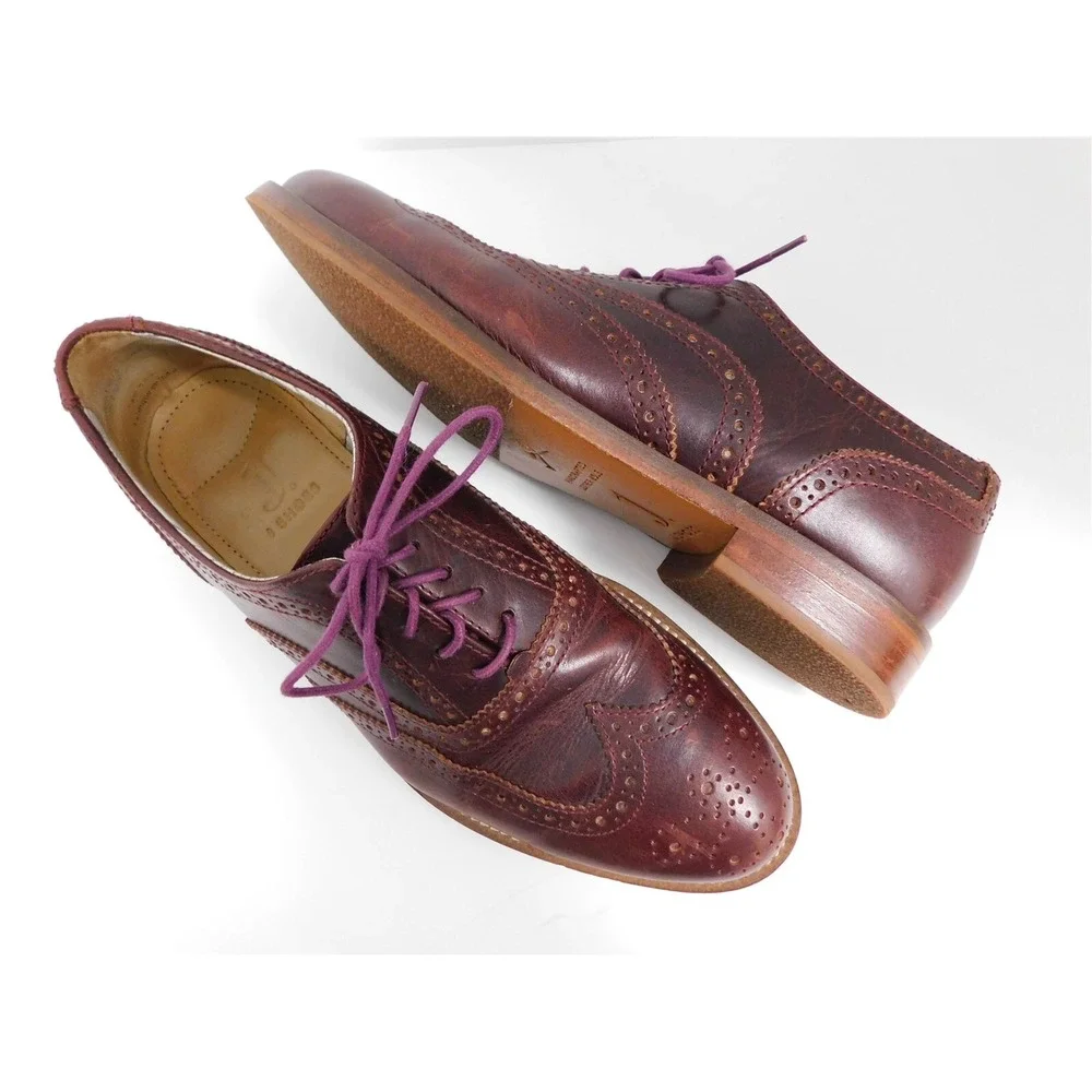 J Shoes Charlie Plus‎ Cordovan Leather Wingtip Oxfords 8 D